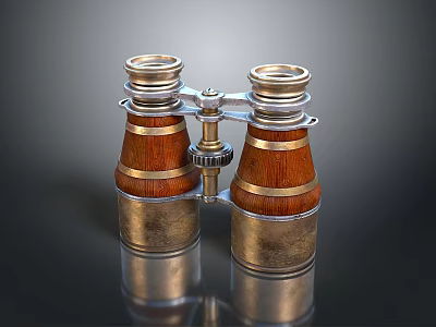 Stunning Natural Scenic Landscape Observed Through Classic Brass Wooden Binoculars 3d model