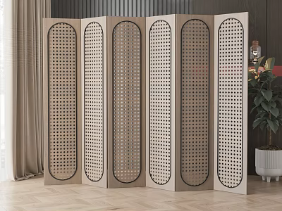 Wooden Room Divider With Six Panels And Oval Cutout Modern Interior Decor 3d model