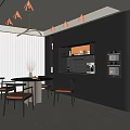Modern Restaurant Interior With Open Layout Dining Table Leather Chairs And Pendant Lights 3d model