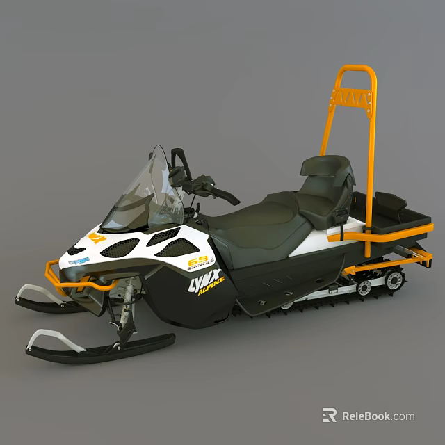 Lynx Black White Snowmobile Sports Equipment with Yellow Accents Seat Handlebars and Track System 3d model 