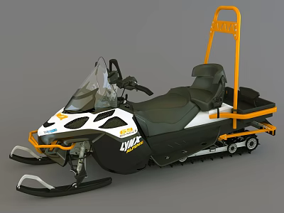 Lynx Black White Snowmobile Sports Equipment with Yellow Accents Seat Handlebars and Track System 3d model
