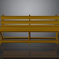 Orange Wooden Bench With Simple Design Backrest And Crossed Legs