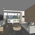 Modern Apartment Living Room With Open Kitchen White Sofa Gray Rug And Wooden Accent Wall
