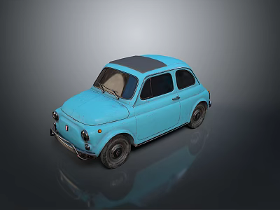 Light Blue Vintage Classic Car With Rounded Body And Black Roof 3d model