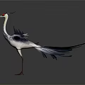 Artistic Crane With Spread Wings Red Head And Black White Feathers