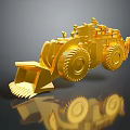 Golden 3D Model Utility Vehicle Loader With Large Bucket Large Tires And Reflection