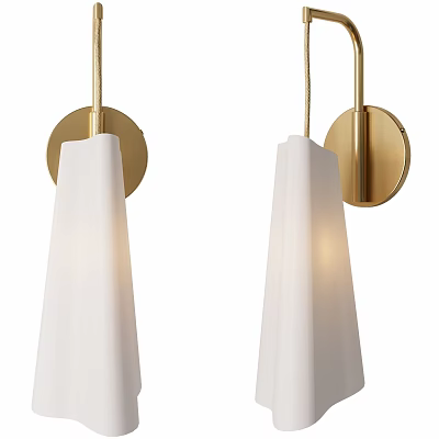 Two Stylish Modern Wall Lamps With Gold Round Base And White Lampshade Design 3d model