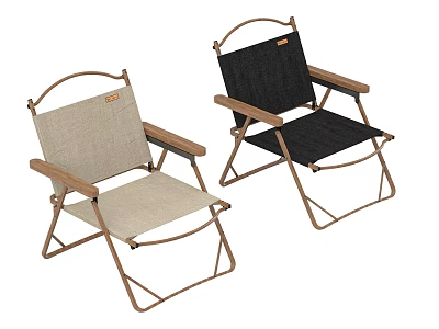 Beige And Black Folding Chairs With Wooden Armrests And Metal Frames 3d model