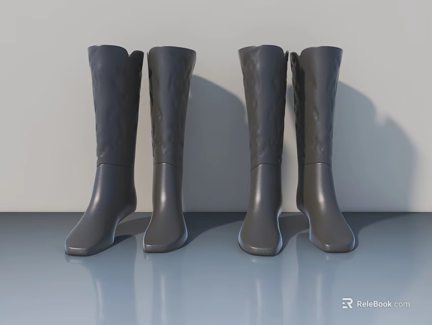 Gray Knee High Boots As Landscape Sculpture On Sleek Surface With Light Background 3d model 