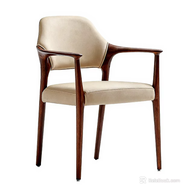 Stylish Modern Dining Chair With Beige Upholstery And Dark Wooden Armrests 3d model 