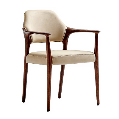 Stylish Modern Dining Chair With Beige Upholstery And Dark Wooden Armrests 3d model