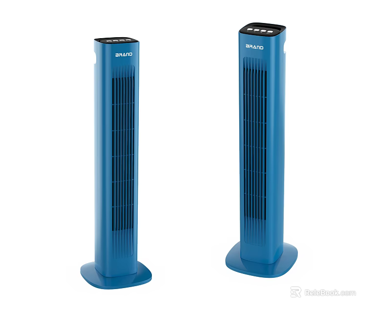Two Blue Tower Air Cooler Fans With Modern Design And Stable Base 3d model