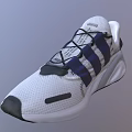 White Athletic Sneakers With Blue Stripes Black Laces And Mesh Design