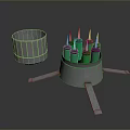 Tactical Weapon System With Green Cylindrical Ammunition Round Container And Metal Stands