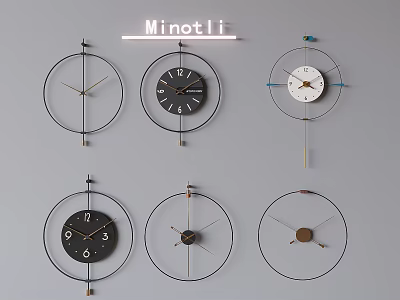 Minotli Modern Circular Wall Clocks With Metal Frame And Various Dials For Home Decor 3d model