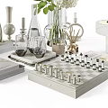 Stylish Decorative Ornament Set With Vase Flowers Candle Holders Books And Chessboard