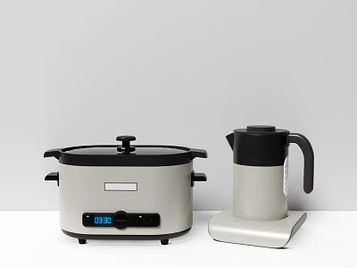 Modern Kitchen Appliances Including Digital Slow Cooker And Electric Kettle With Base 3d model