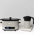 Modern Kitchen Appliances Including Digital Slow Cooker And Electric Kettle With Base