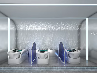 Modern Hair Beauty Salon Interior With Stylish Shampoo Chairs And Mirrors 3d model