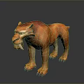 Saber-toothed Tiger 3D Model With Orange Red Long Saber Teeth Standing On Dark Background