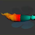 Vibrant Butterfly With Transparent Wings Red Green Body Large Eyes And Flame Like Tail