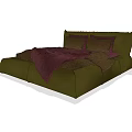 Double Bed with Green Bedspread Maroon Blanket and Matching Pillows 3d model