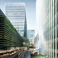Modern Industrial Factory Complex With Tall Buildings Streets Greenery And Vehicles