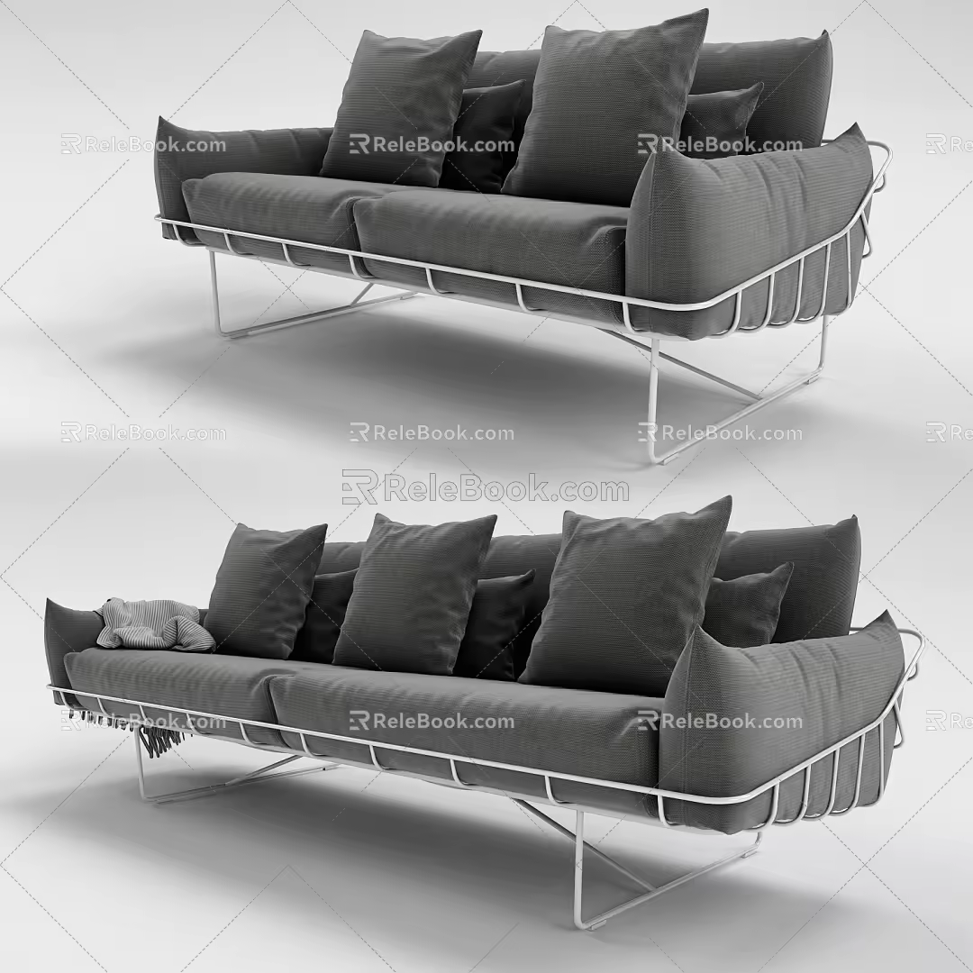 Modern fabric multi-person sofa 3d model