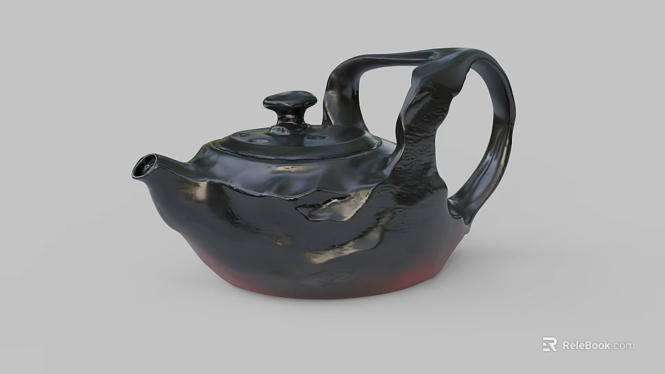 Black Glossy Teapot with Unique Modern Design and Smooth Curved Handle 3d model 