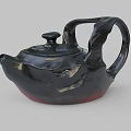 Black Glossy Teapot with Unique Modern Design and Smooth Curved Handle
