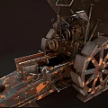 Old Military Artillery Weapon With Long Barrel Camouflage Paint And Wheel Carriage