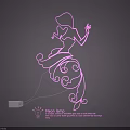 Pink Neon Lamp With Dancing Female Silhouette And Curly Decorative Design