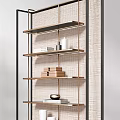 Modern Open Design Double Bookcase With Metal Frame Wooden Shelves And Decorative Items