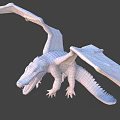 Game Movie Character Winged Dragon with Open Mouth Sharp Teeth and Striped Wings