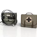 Daily Supplies Featuring Green Equipment With Knobs Cables And Brown Leather Case With Cross Symbol