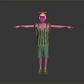 Man Wearing Red And Green Hat Green Striped Vest Green Shorts Backpack Arms Outstretched