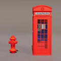 Red Telephone Booth And Fire Hydrant In Urban City Environment
