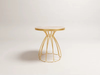 Elegant Modern Side Table With Round Marble Top And Gold Metal Geometric Base 3d model