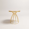 Elegant Modern Side Table With Round Marble Top And Gold Metal Geometric Base