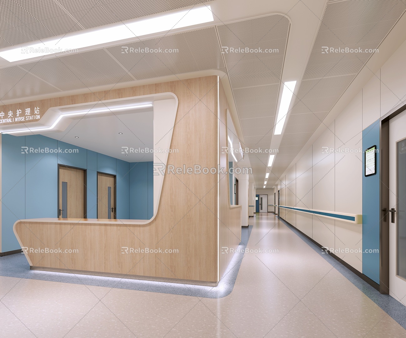 Modern Hospital Nurse Station Ward Corridor 3d model