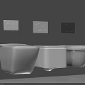 Three White Wall Mounted Toilets With Control Panels On Gray Wall 3d model