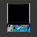 Blue Arcade Game Machine Featuring Colorful Cartoon Graphics Screen Coin Slot And Control Buttons