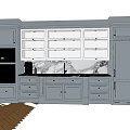 Green Kitchen Cabinets With Glass Front Upper Units And Marble Countertop