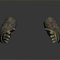 Realistic Arm Models With Camouflage Yellow Gloves And Blue Finger Lines