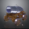 Vintage Cannon With Metal Barrel Wooden Carriage And Spoked Wheels
