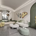 Modern Leisure Area Interior With Curved White Sofa Round Coffee Table And Artistic Chandelier