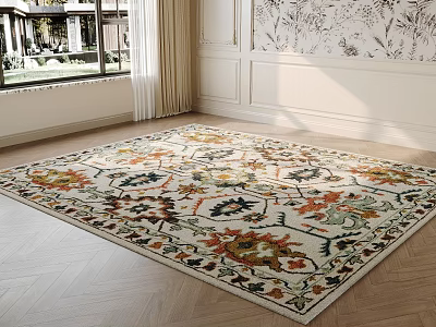 Square Area Rug With Colorful Floral Pattern In Bright Room 3d model Square Area Rug With Colorful Floral Pattern In Bright Room 3d model