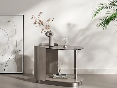 Modern Light Luxury Side Table with Glass Top Metal Frame and Decorative Ornaments 3d model
