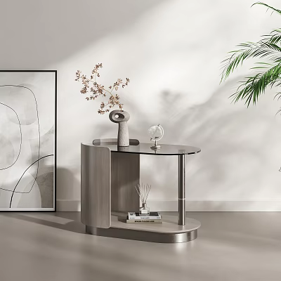 Modern Light Luxury Side Table with Glass Top Metal Frame and Decorative Ornaments 3d model