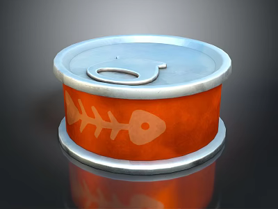 Canned Tuna Fish In Orange Can With White Fish Bone Pattern And Pull Tab Top 3d model